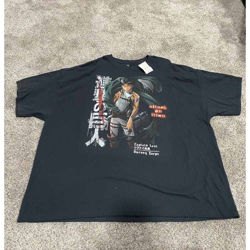 Graphic Tee Attack on Titan Mens Black New Captain Levi Survey Corps 4X